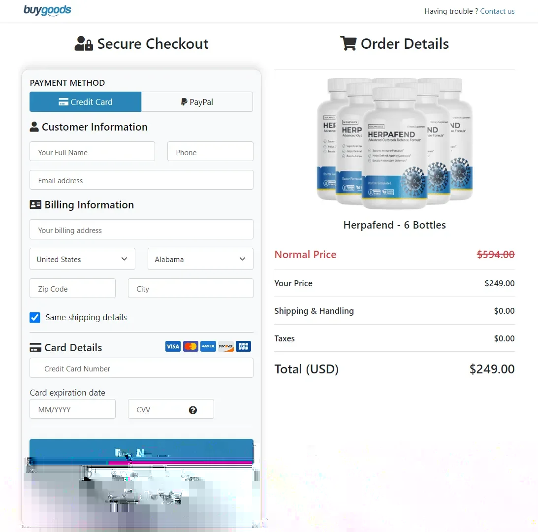 Herpafend order page